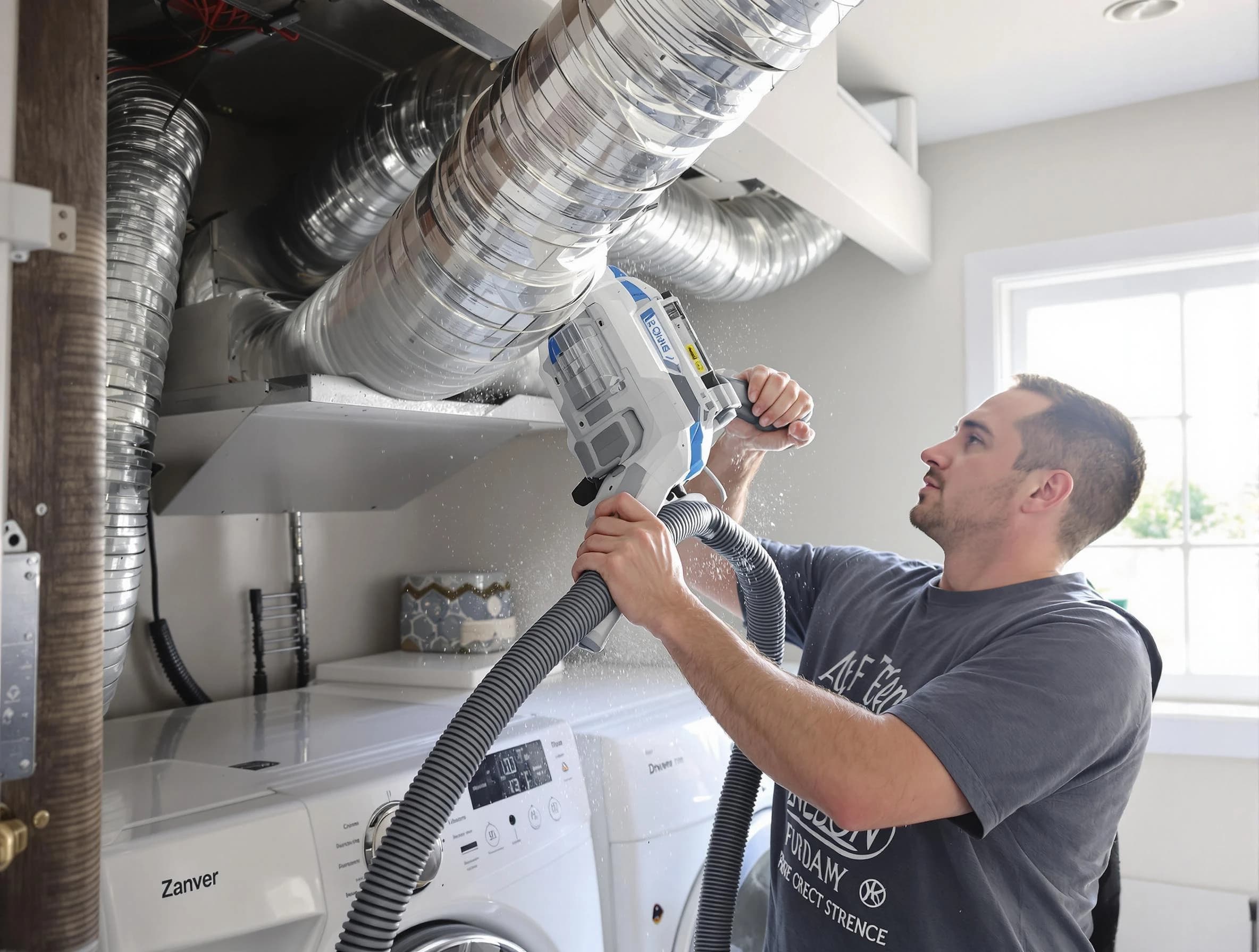 Sheridan Dryer Vent Cleaning specialist cleaning deep within a dryer vent duct system in Sheridan
