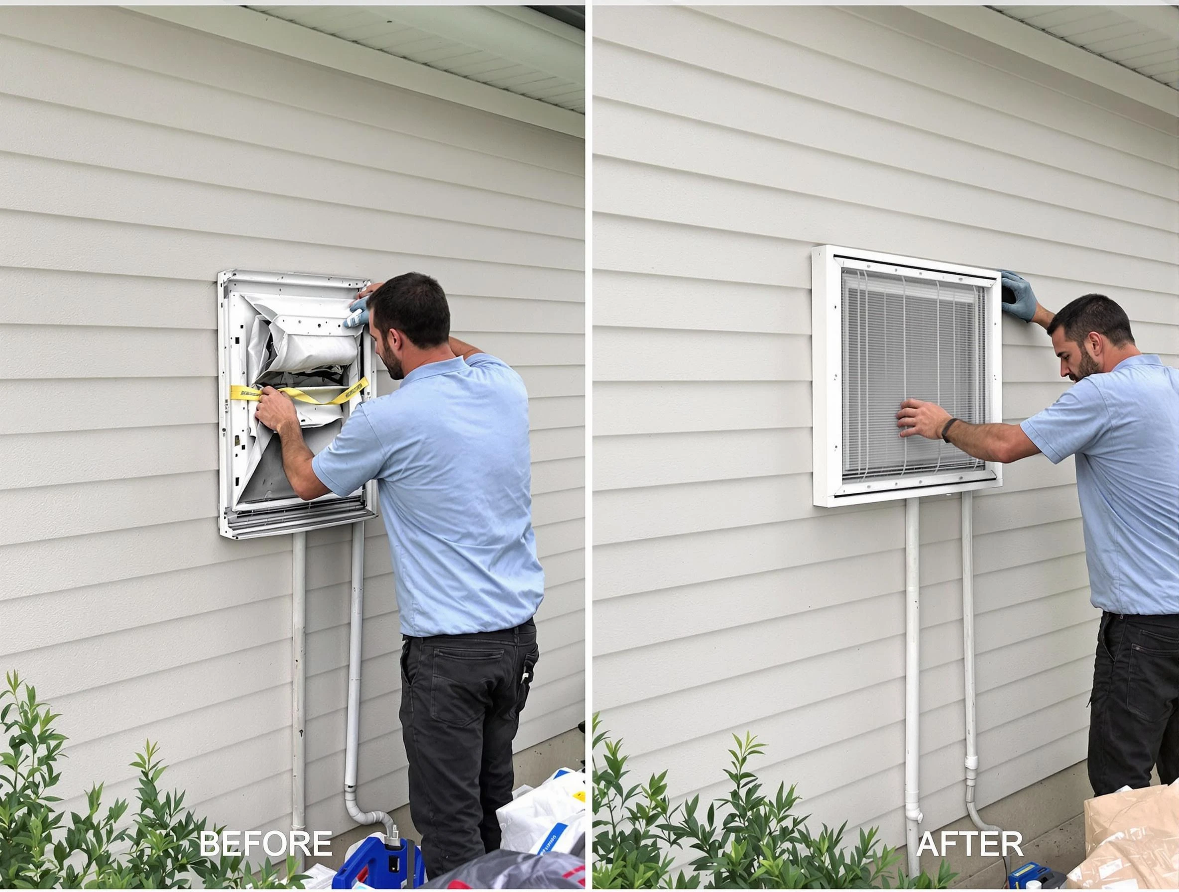 Sheridan Dryer Vent Cleaning technician installing high-quality dryer vent cover at a residential property in Sheridan
